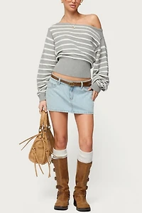 Edikted Petite Chiara Denim Micro Skirt