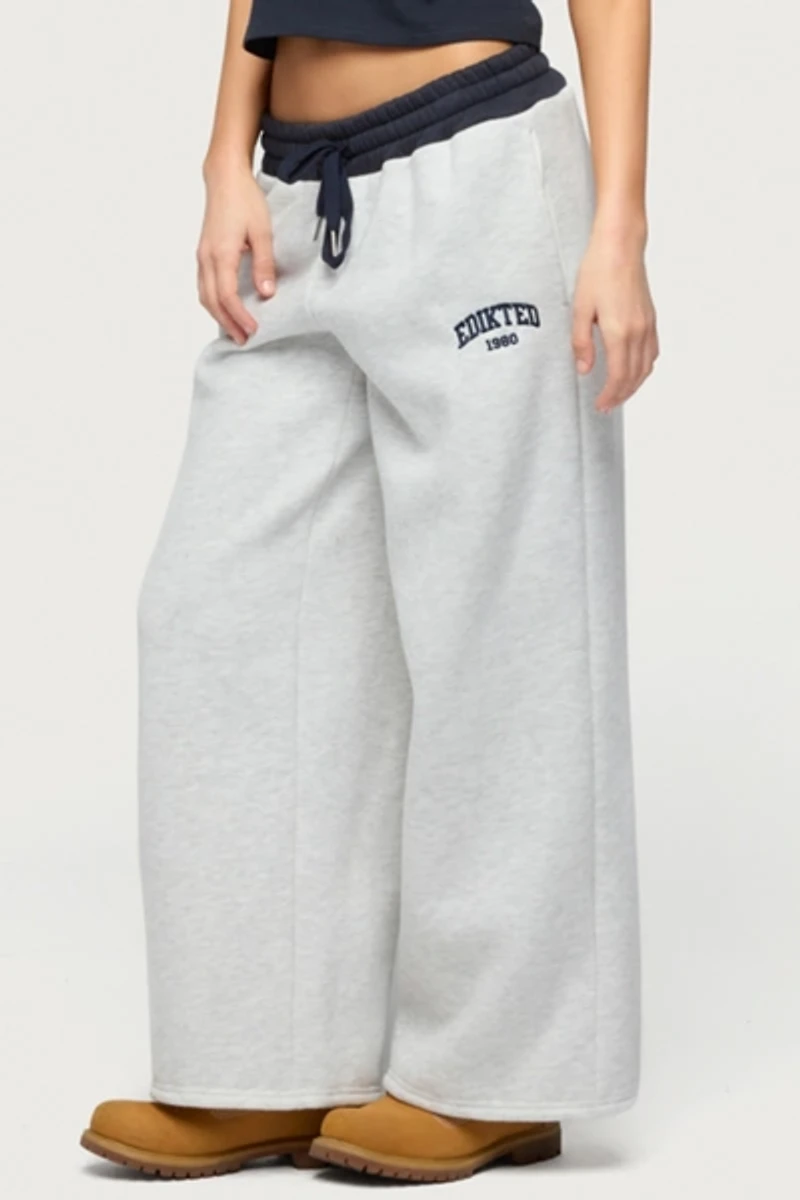 Edikted Petite Contrast Embroidered Sweatpants