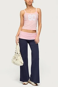 Edikted Petite Wide Leg Contrast Foldover Pants