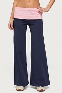Edikted Petite Wide Leg Contrast Foldover Pants