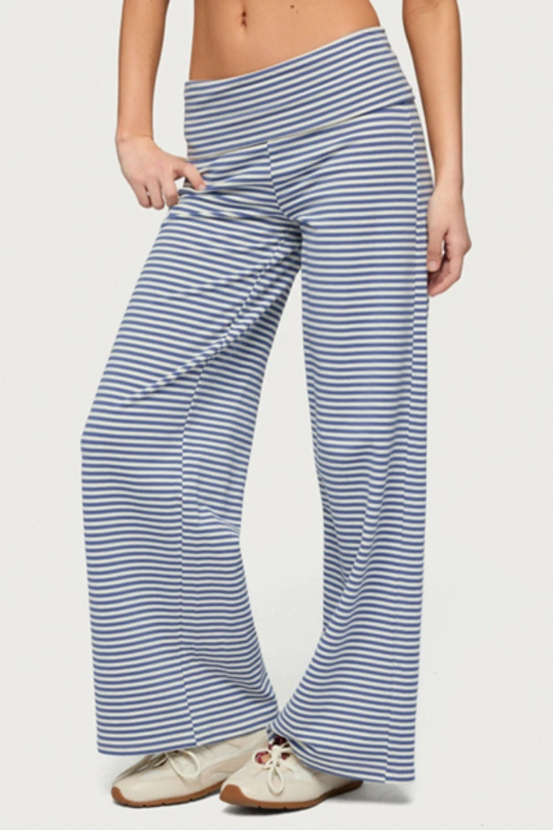 Edikted Petite Lilah Striped Fold Over Pants