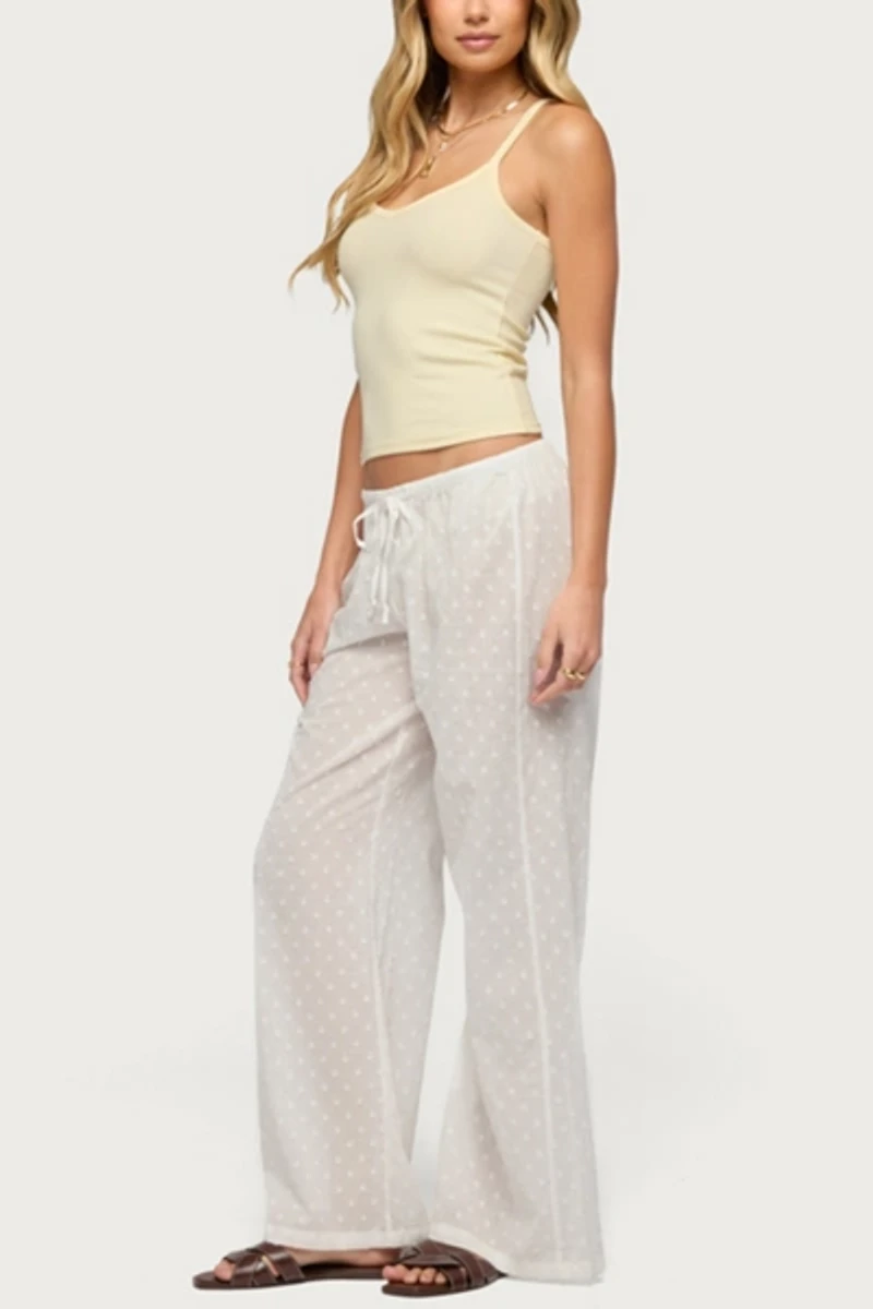 Edikted Embroidered Polka Dot Sheer Cotton Pants