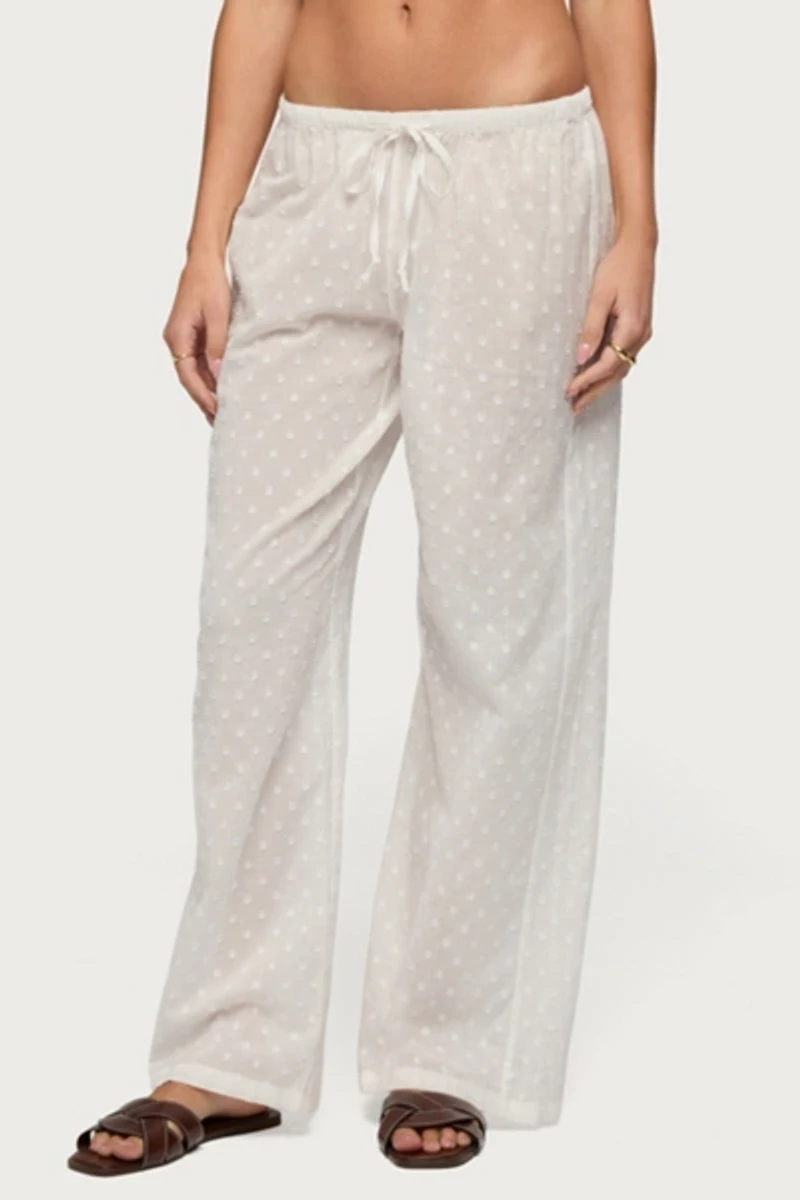 Edikted Embroidered Polka Dot Sheer Cotton Pants