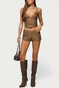 Edikted Idara Faux Leather Micro Shorts