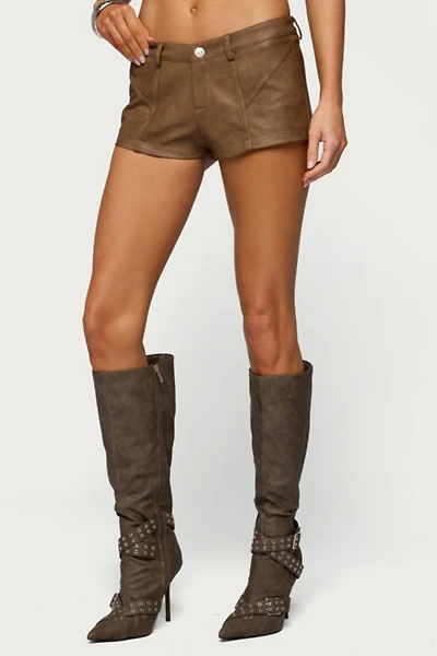 Edikted Idara Faux Leather Micro Shorts