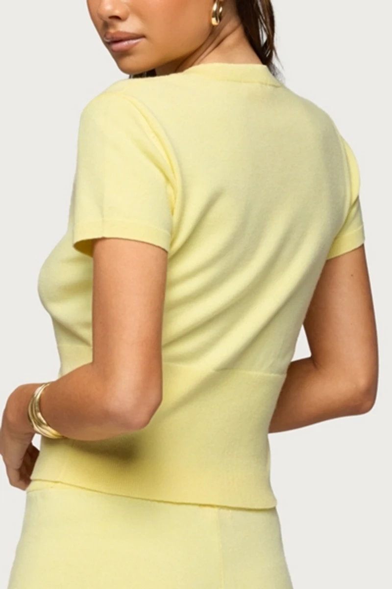 Edikted Rosie Scalloped Knit Button Up Top