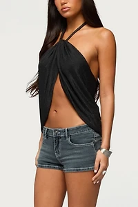 Edikted Whitlie Contrast Stitch Denim Micro Shorts