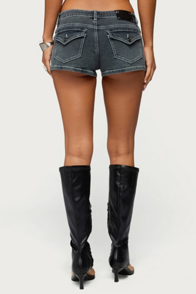 Edikted Whitlie Contrast Stitch Denim Micro Shorts