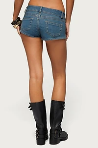 Edikted Studded Low Rise Denim Micro Shorts