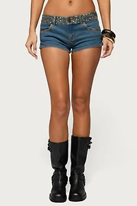 Edikted Studded Low Rise Denim Micro Shorts