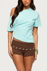 Edikted Masha Iridescent Button Foldover Shorts