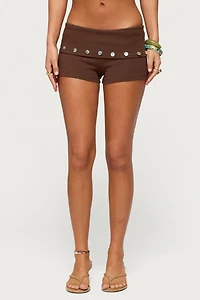 Edikted Masha Iridescent Button Foldover Shorts