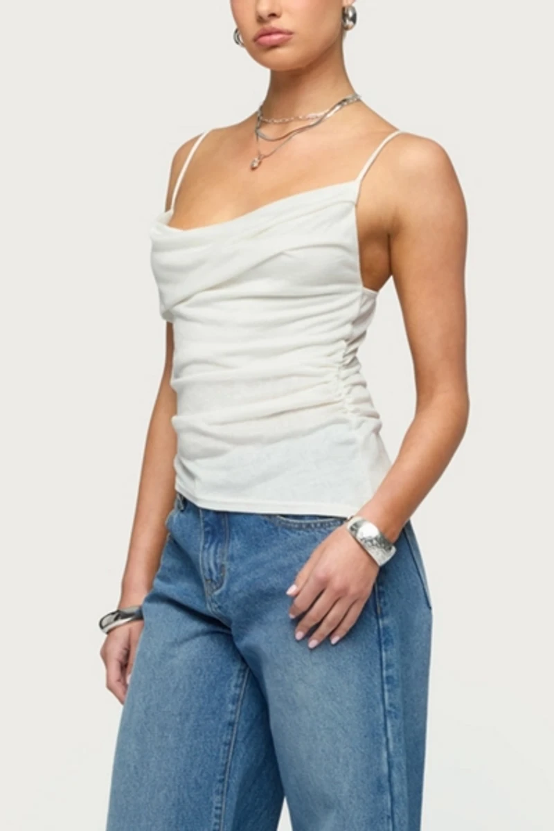 Edikted Asymmetric Cowl Neck Tank Top