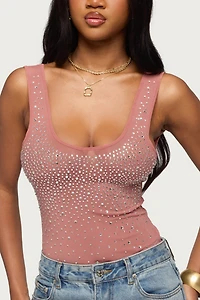 Edikted Angelita Rhinestone Sheer Mesh Bodysuit