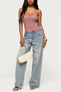 Edikted Angelita Rhinestone Sheer Mesh Bodysuit