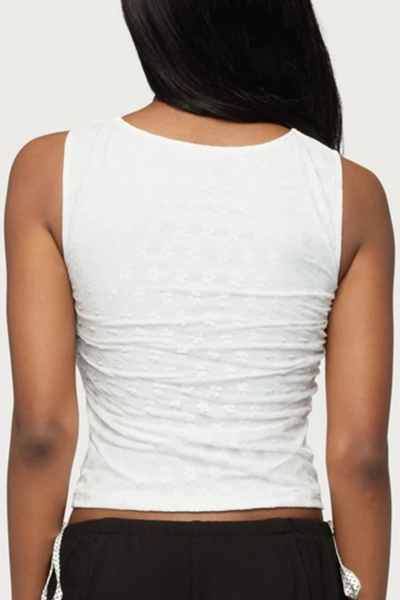 Edikted Elisia Twist Cutout Flower Lace Top