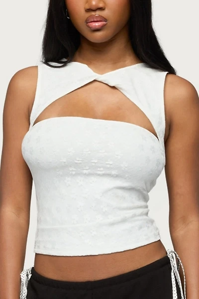 Edikted Elisia Twist Cutout Flower Lace Top