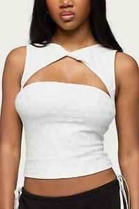 Edikted Elisia Twist Cutout Flower Lace Top
