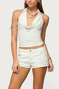 Edikted Audrie Studded Cowl Neck Halter Top