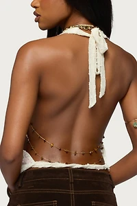 Edikted Textured Backless Bead Chain Halter Top