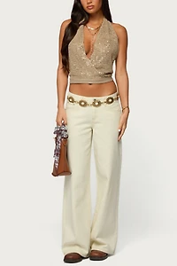 Edikted Sequin Crochet Backless Halter Top