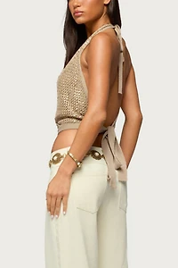 Edikted Sequin Crochet Backless Halter Top