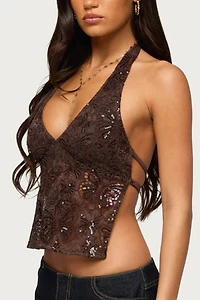 Edikted Butterfly Sequin Backless Halter Top