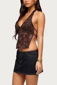 Edikted Butterfly Sequin Backless Halter Top
