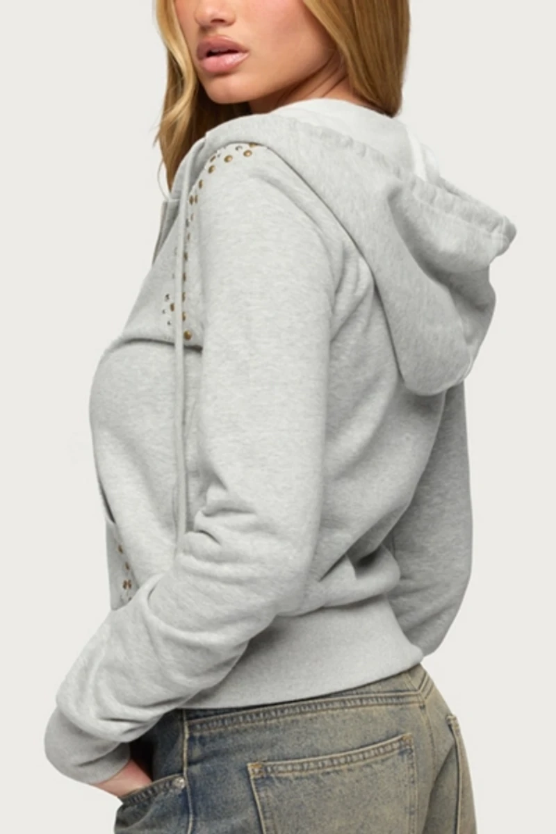 Edikted Patricia Studded Zip Up Hoodie