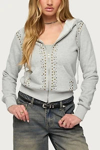 Edikted Patricia Studded Zip Up Hoodie