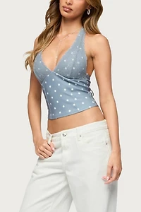 Edikted Lacey Polka Dot Lace Up Halter Top