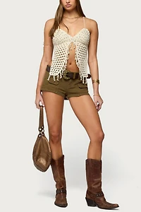 Edikted Maggie Bead Split Front Backless Crochet Top