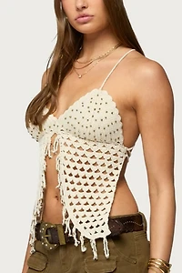 Edikted Maggie Bead Split Front Backless Crochet Top