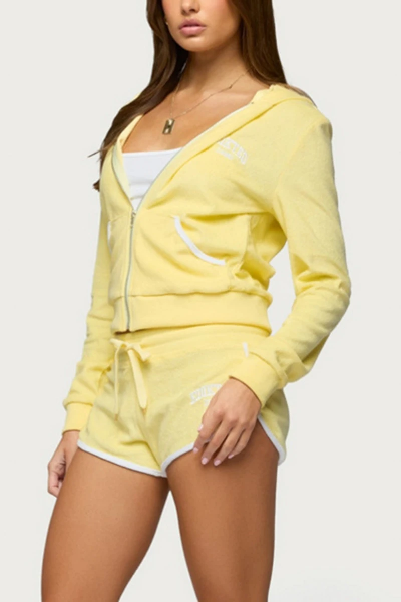 Edikted Madilyn Terry Cloth Zip Up Hoodie