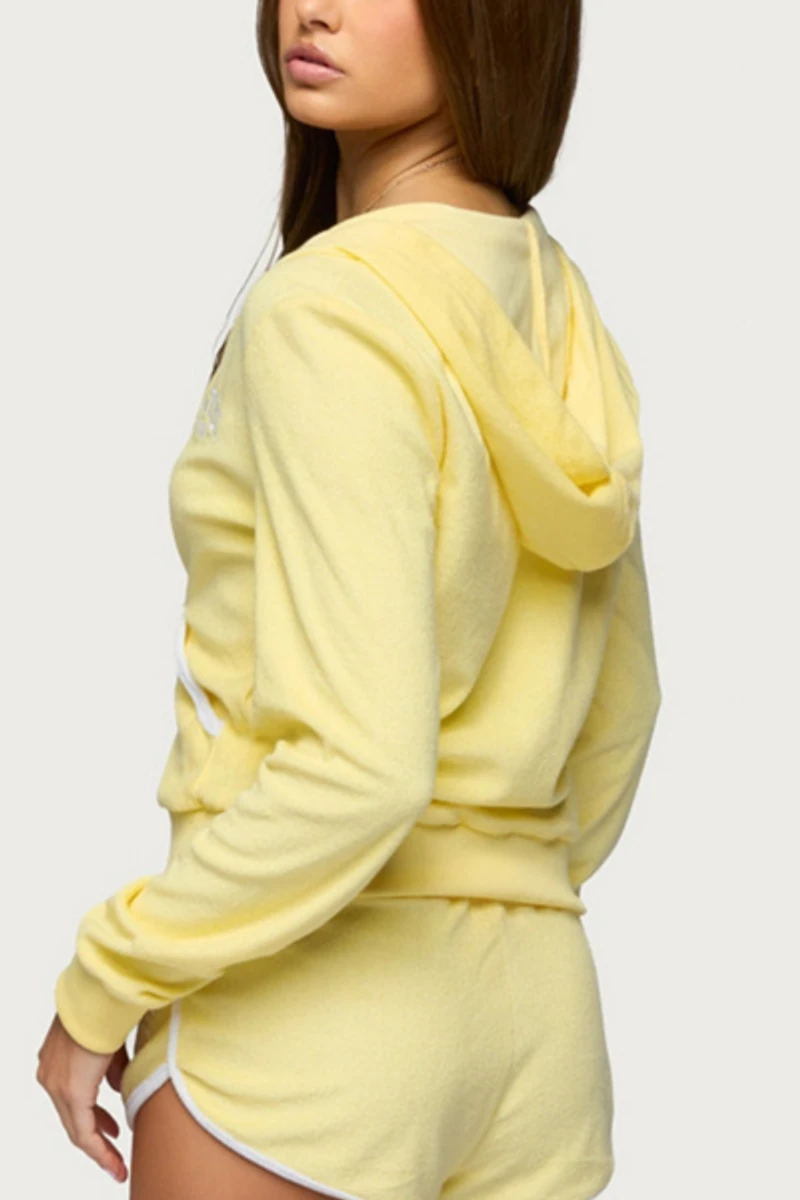 Edikted Madilyn Terry Cloth Zip Up Hoodie