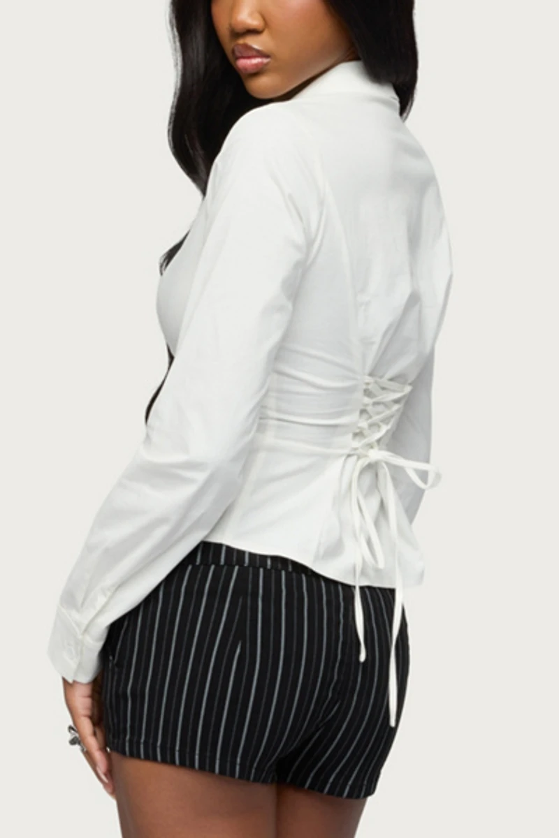 Edikted Jovie Twisted Lace Up Tailored Shirt