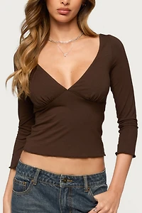 Edikted Cassisy Quarter Sleeve Wide V Neck Top