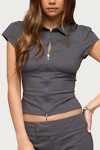 Edikted Brylee Zip Up Short Sleeve Shirt