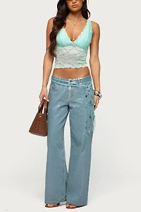 Edikted Vanya Sheer Lace V Neck Top