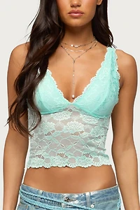 Edikted Vanya Sheer Lace V Neck Top