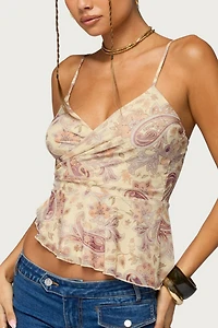 Edikted Paisley Asymmetric Ruched Wrap Top