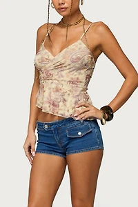 Edikted Paisley Asymmetric Ruched Wrap Top