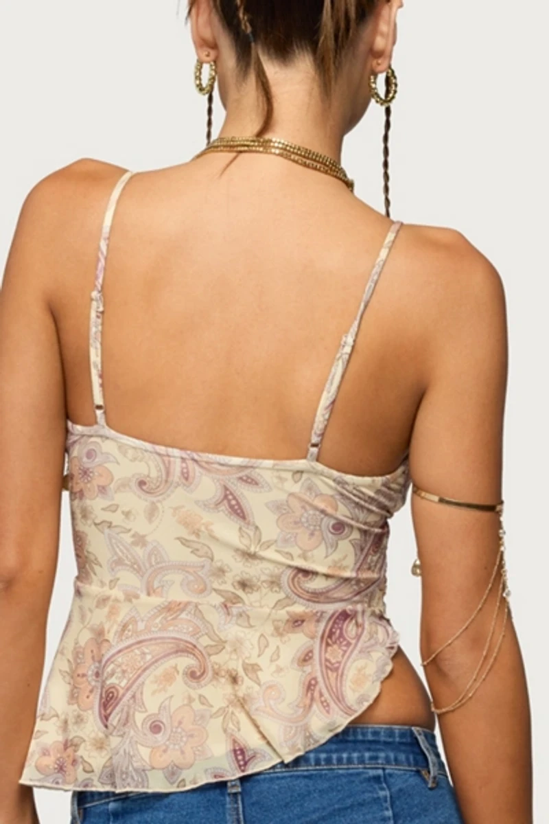 Edikted Paisley Asymmetric Ruched Wrap Top