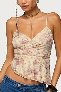 Edikted Paisley Asymmetric Ruched Wrap Top