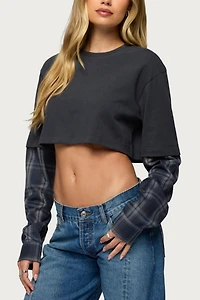 Edikted Plaid Sleeves Layered Crop Top