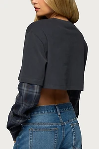 Edikted Plaid Sleeves Layered Crop Top