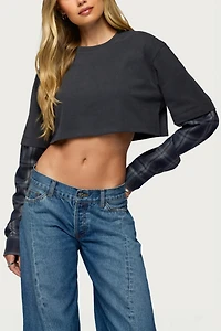 Edikted Plaid Sleeves Layered Crop Top