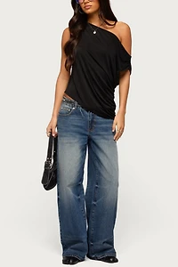 Edikted Ofelia Asymmetric Off Shoulder Ruched Top