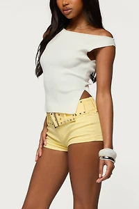 Edikted Myrah Asymmetric Off Shoulder Ribbed Knit Top