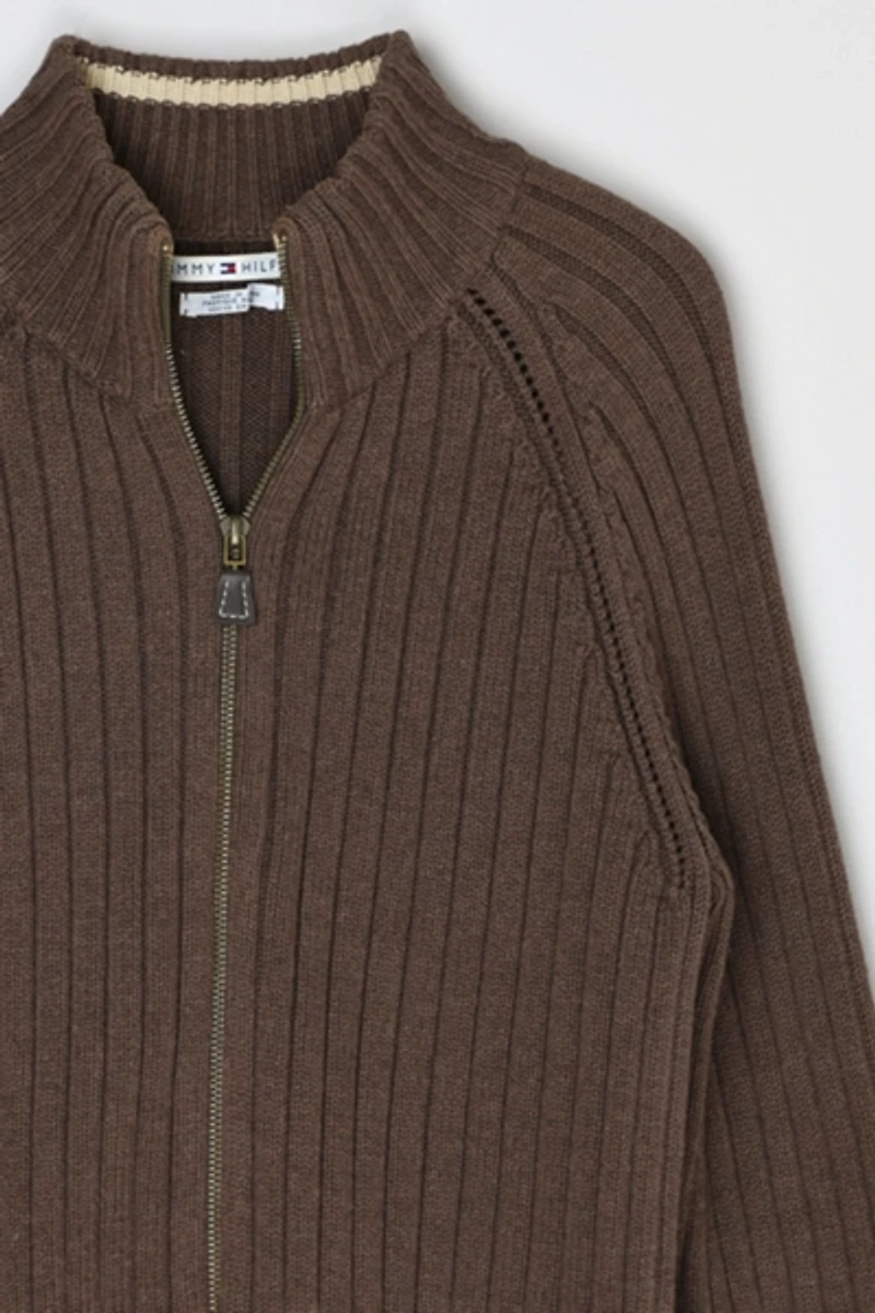 Vintage Y2k Tommy Hilfiger Ribbed Knit Zip-Up Sweater